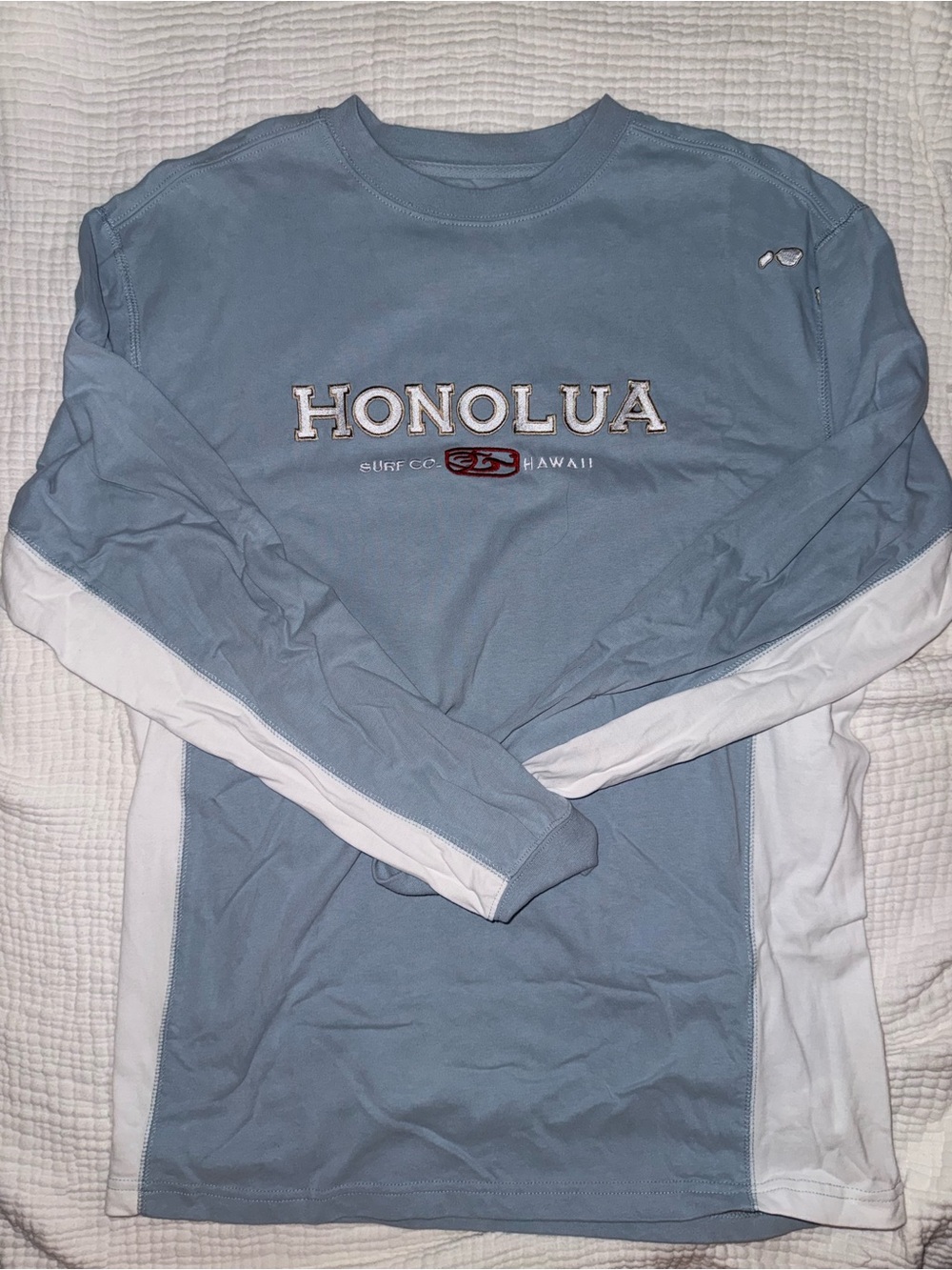 Long Sleeve Layered-Look Shirt - Light Blue/White